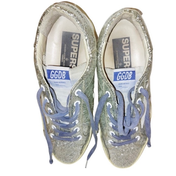 Golden Goose Superstar Blue Lace Silver Glitter Sneakers - Picture 2 of 10